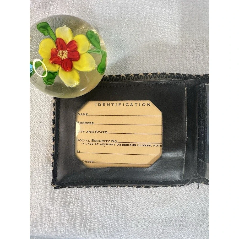 Vintage Western Genuine Cowhide Leather Tri-Fold Wallet Black Art Deco Design